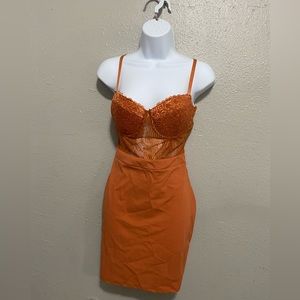 Orange lace bodycon dress